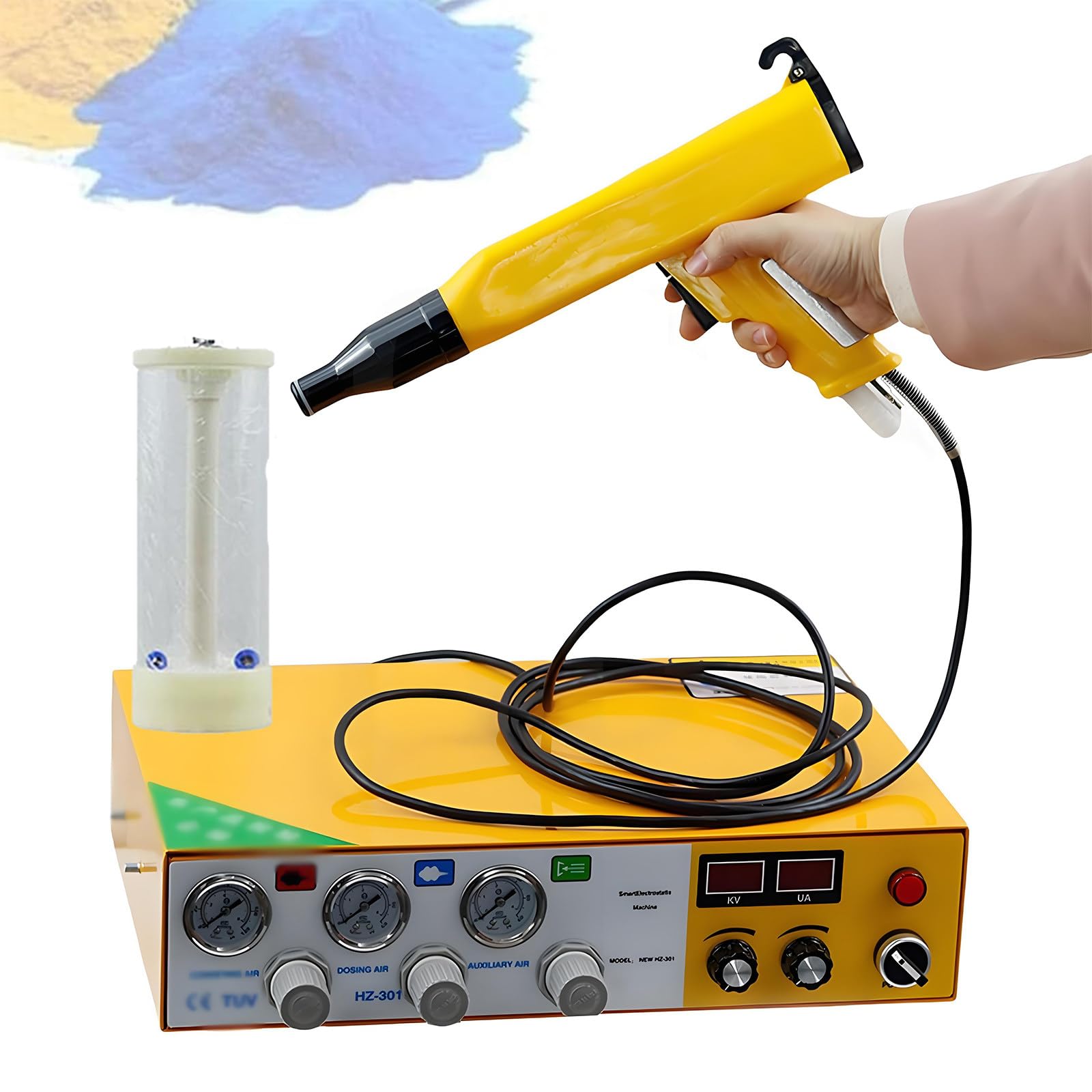 Kit Pistolet à Peinture en Poudre électrostatique 35 W,Réservoir 1 L,Double Affichage,Pédale,Buse 200 Mm,0,4 Mpa,Idéal pour Bricolage,Applications Nautiques,équipements Fitness