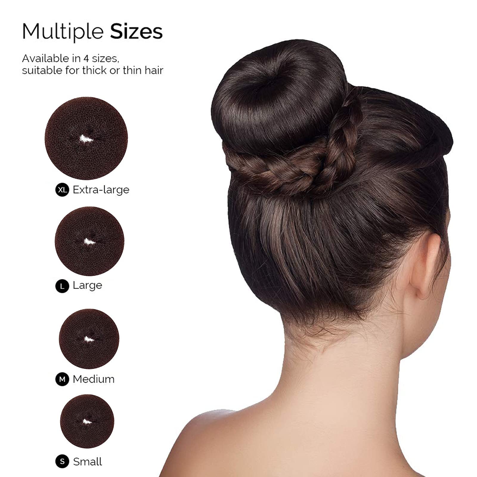 Realizzare Chignon Set,7 pezzi Chignon a Ciambella(4 Dimensioni),10 Elastici per Capelli,20 Clip a Forma di U,Magic Hair Bun Maker,per Bambine e Donne(Brown)