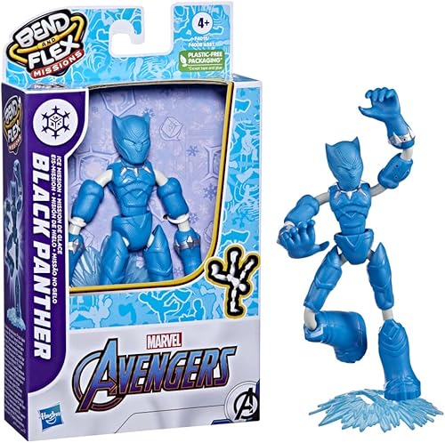 Miniatura 2 de Hasbro Marvel Avengers Bend and Flex Missions Black Panther Ice Mission figura de acción, juguete flexible de 6 pulgadas, juguetes para niños a
