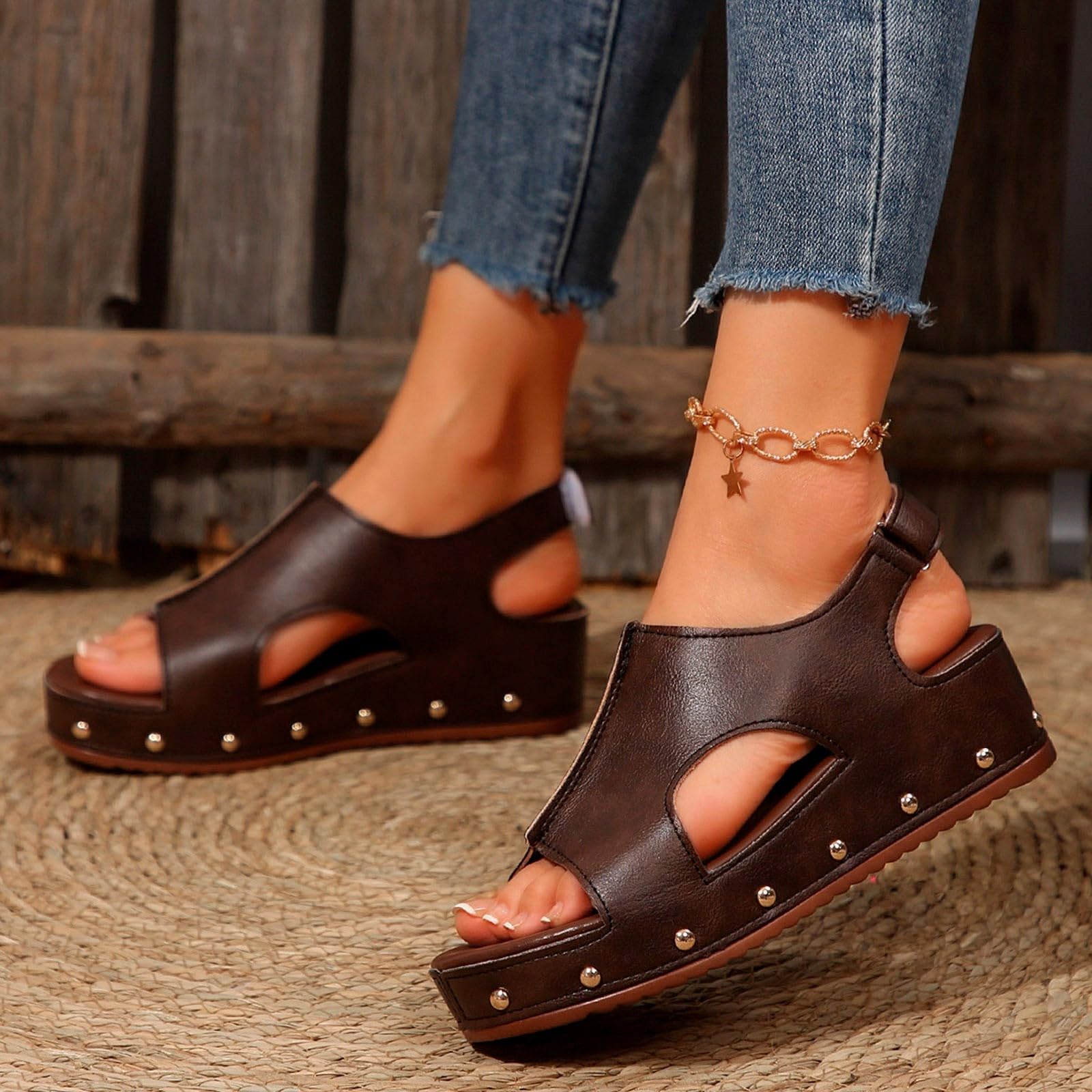 Zapatos Mujer Verano con Tacón Sandalias Sandalias Cómodas Tacón Cuña Zapatos Elegantes Sandalias Romanas Ligeras Sandalias Deportivas Plataforma Corcho Exterior Sandalias Altas Antideslizantes