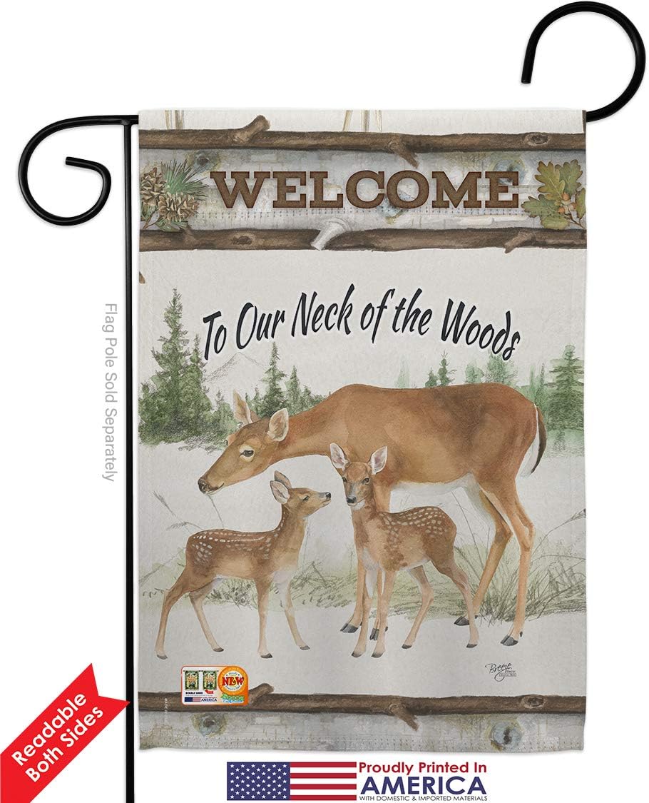 Neck Of The Woods Garden House Flags Set Animals Wildlife Outdoor Deer Bear Wolf Pet Nature Farm Animal Creature Small Decorative Gift Yard Banner Double-Sided Made In USA 28 X 40