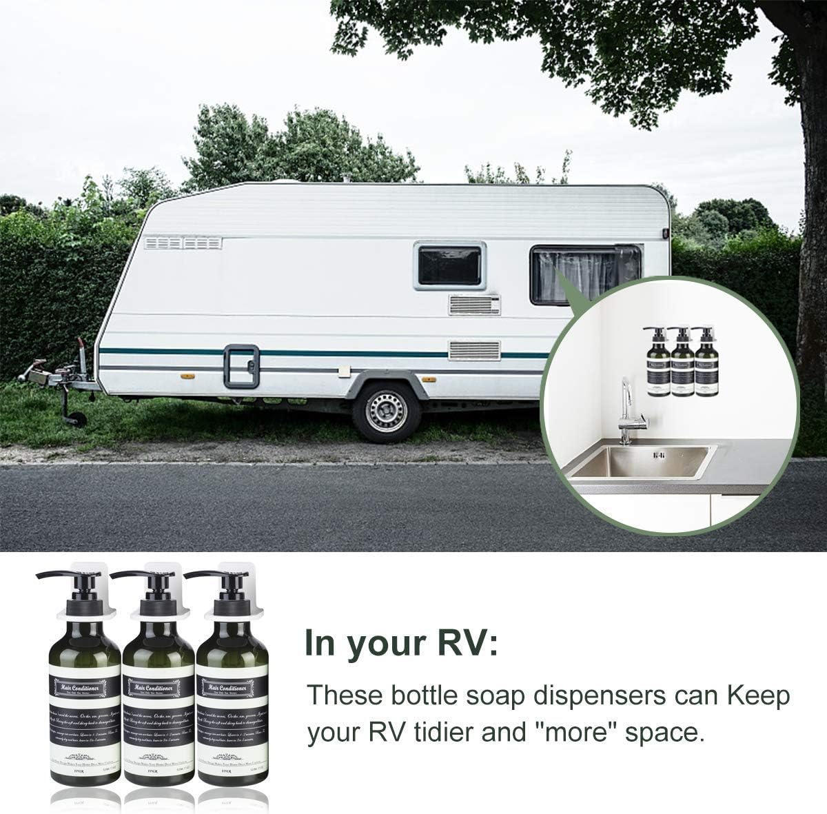 Frylr 3-Chamber Soap Dispenser, Wall Mount Shower Pump, 3 x 17.5 Oz, PET Plastic Bottles, Stick Without Drilling, Water Resistant Sticker, Dark Green : Home & Kitchen