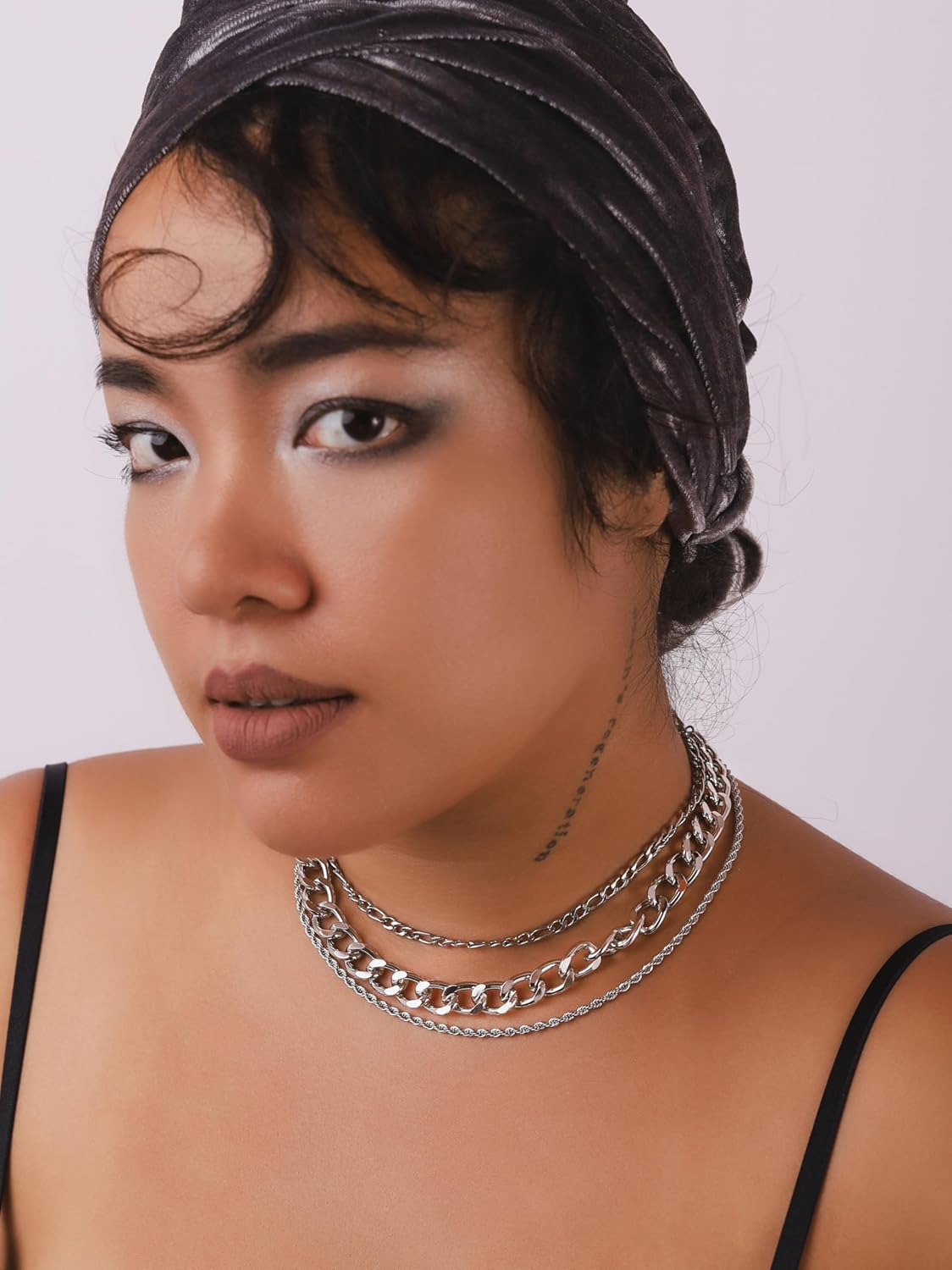 Sacina Goth Silver-tone Layered Choker Chunky Silver-tone Necklace, Chunky Grunge Emo Necklace, Christmas Jewelry Gift for Women - Image 4