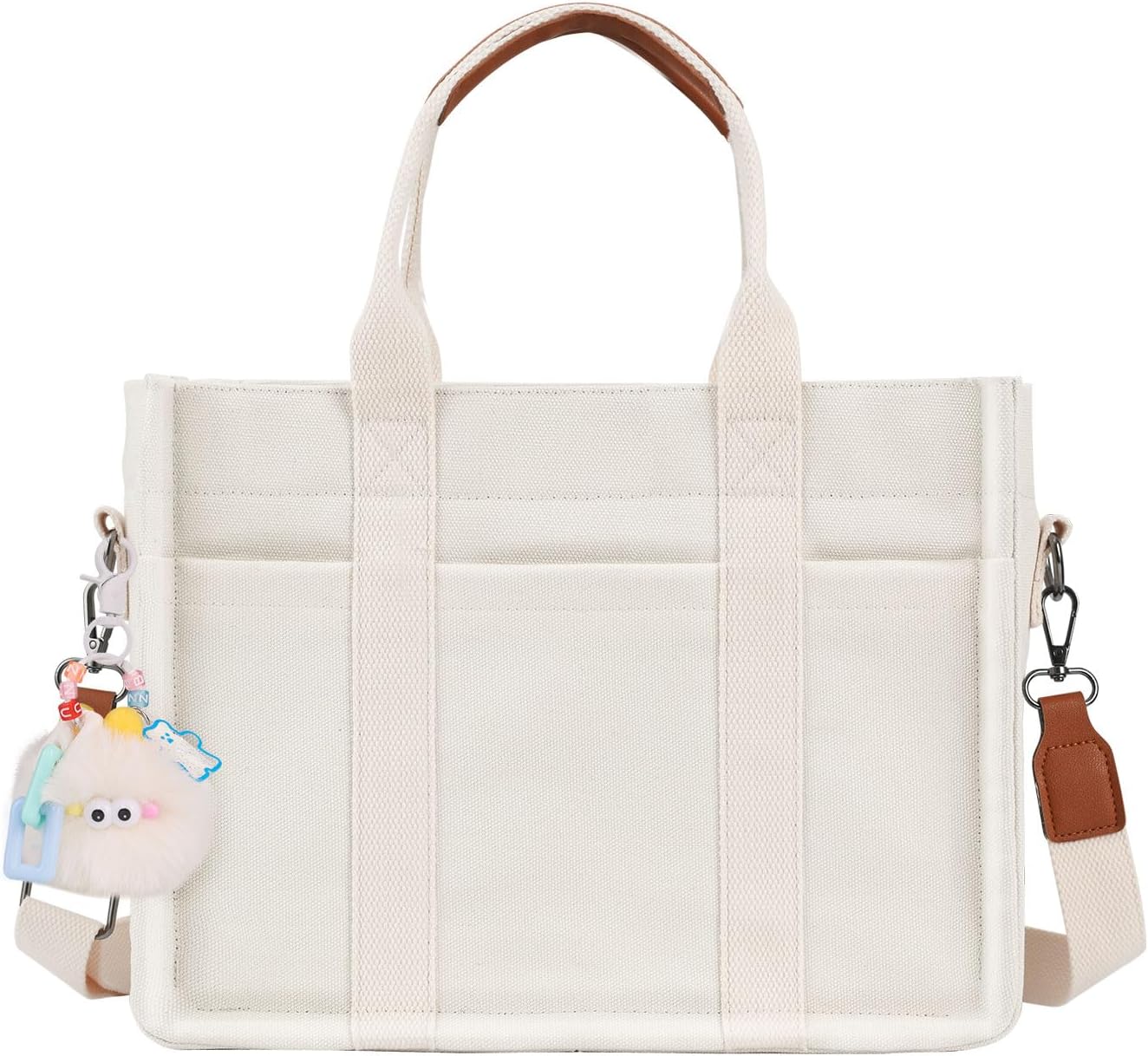 BECOJADDE Canvas Tote Bag Purse for Women with Zipper Closure, Individual Compartments & Bottom Support - Image 4