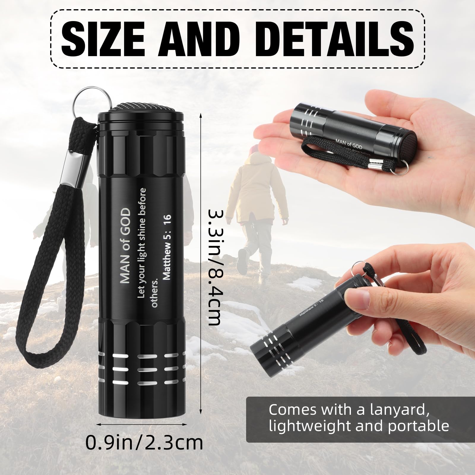Glooglitter 48 mini linternas de aluminio con cordón, pequeñas linternas LED, regalos de iglesia para hombres, papá, día del padre, recuerdos de fiesta religiosa (negro)