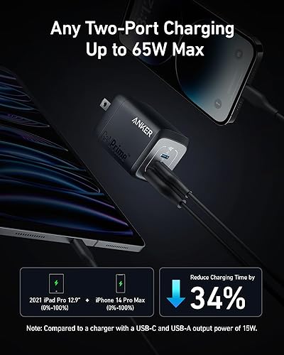 Miniatura 3 de Anker Cargador USB C Prime de 67 W, cargador de pared Anker GaN, cargador PPS rápido compacto de 3 puertos, para MacBook Pro/Air, Pixelbook, iPad