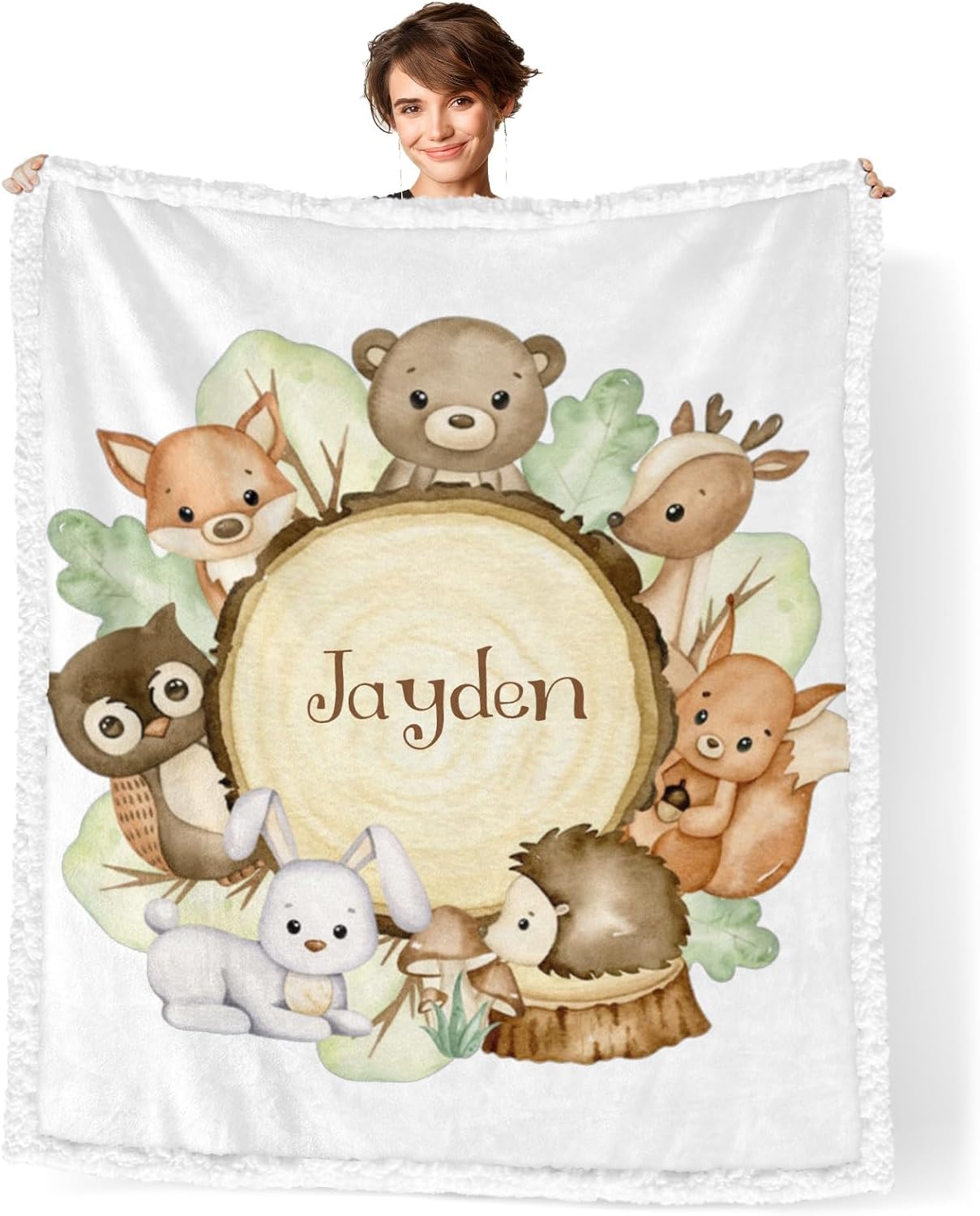 Woodland Animals Personalized Sherpa Baby Blankets for Boys Girls,Soft Newborn Naps Custom Name Blanket for Shower Gift 30x40 in