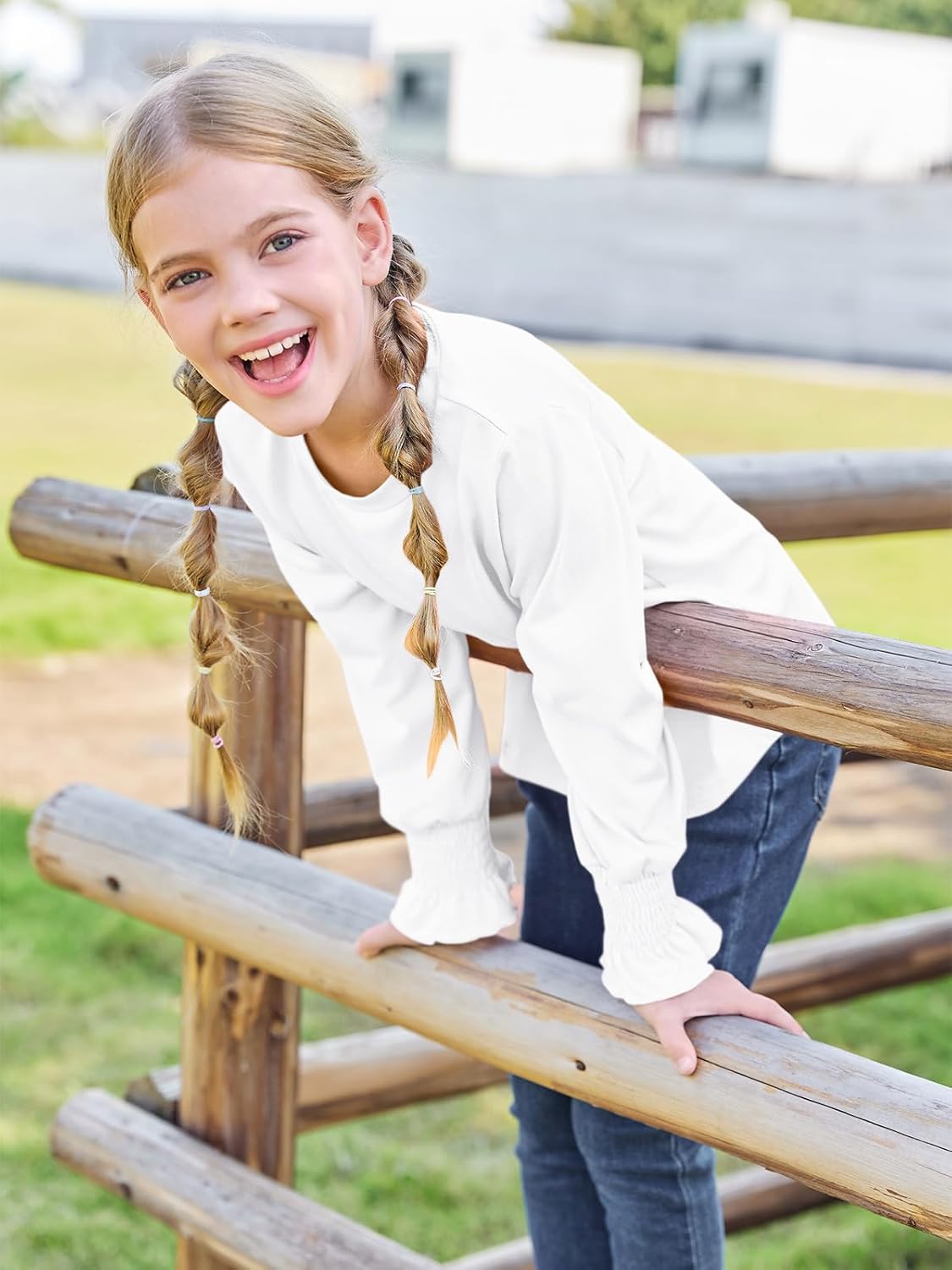 Haloumoning Girls Long Sleeve Shirts Kids Fashion Crew Neck Tunic Tops Blouse 5-14 Years - Image 4