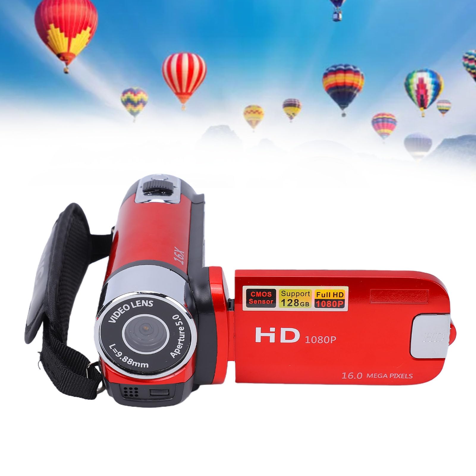 Videocamera Digitale, 1080P 16X Full HD 270 ° Rotazione ad Alta Definizione l Videocamera, Display da 2,7 Pollici Videocamera Portatile DV per Campeggio da casa(EU Plug Red)