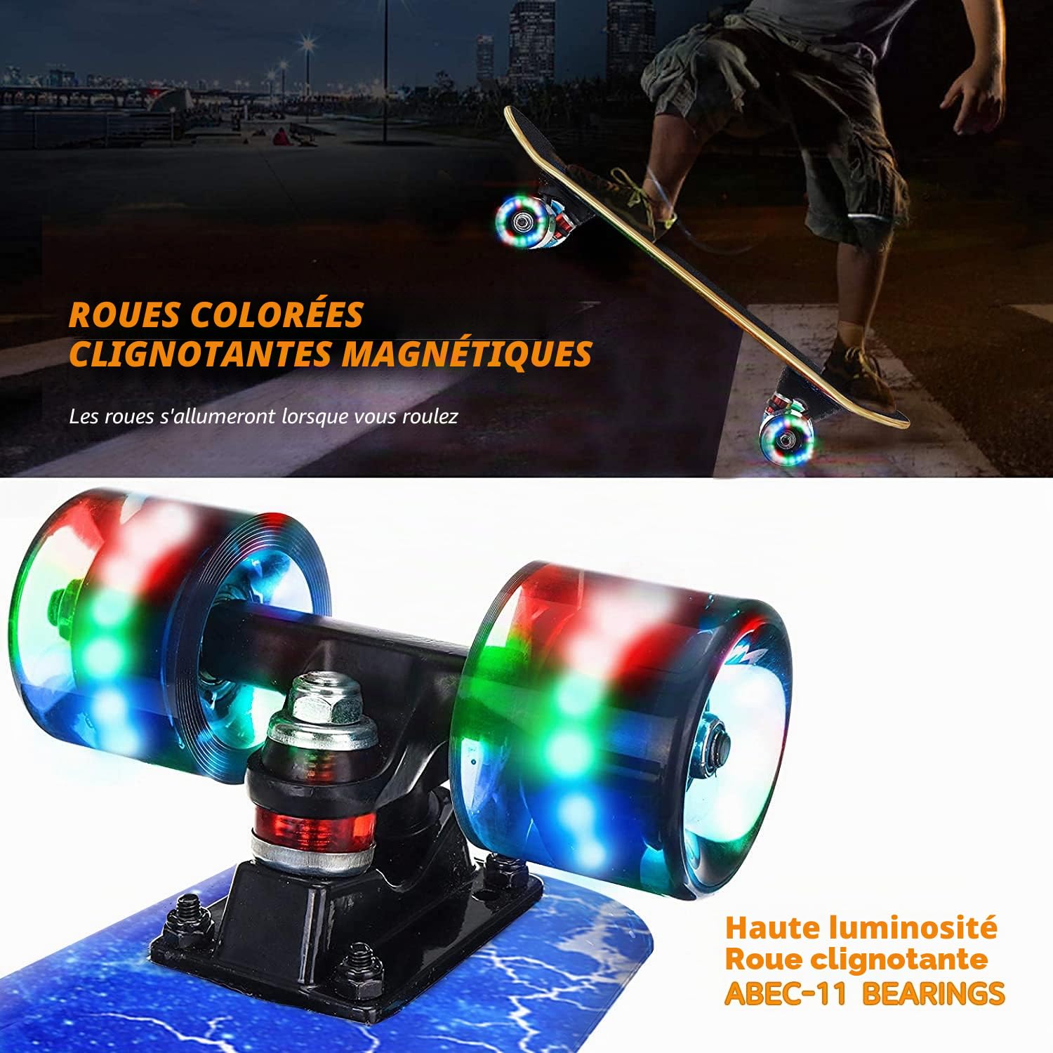 Skateboards avec Roues Clignotantes colorées pour débutants, Enfants, Adolescents, Adultes, Planche à roulettes Standard 9 Couches d'érable Canadien concave