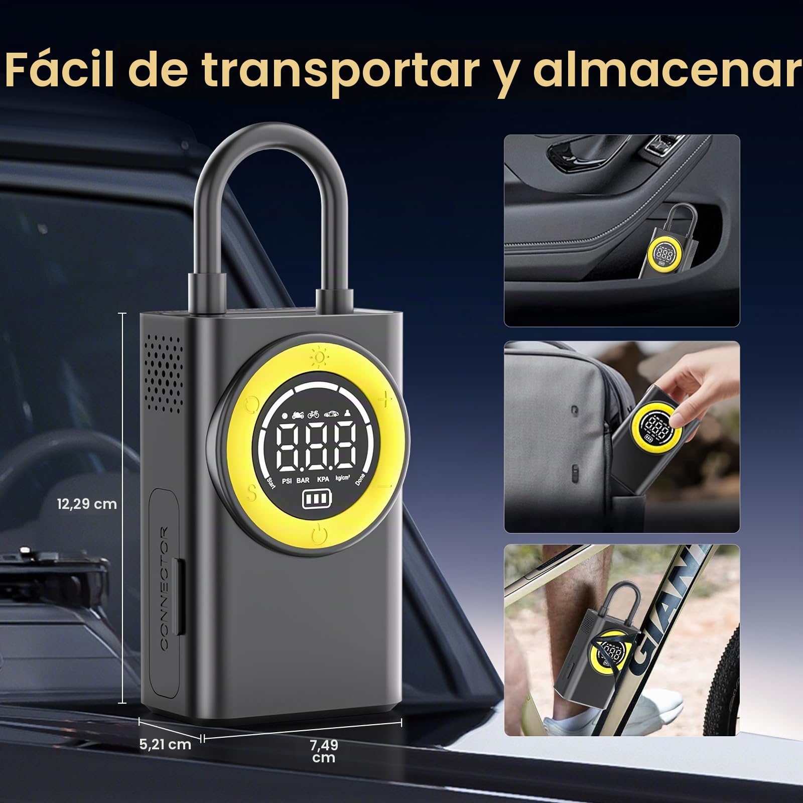 Compresor de aire portátil para neumáticos, bomba de aire inalámbrica de 150 PSI, inflador de neumáticos portátil con medidor de presión digital y luz LED