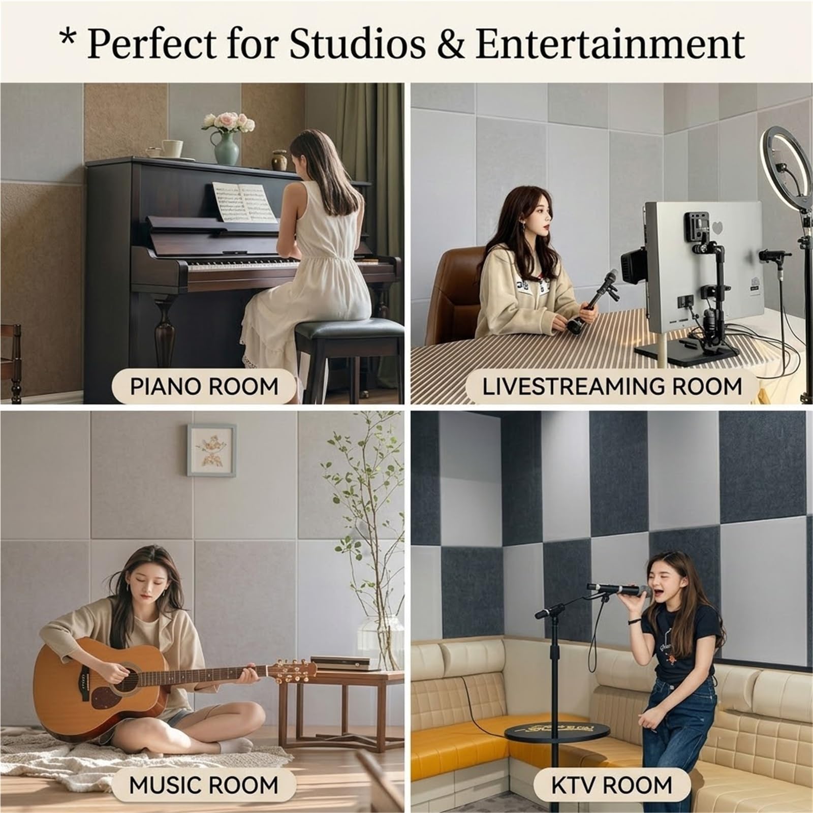 Paneles Acústicos Pared Amortiguación Adhesivos(F,7pcs/100x50cm) | Grosor 28mm | Bloquea ruido vecino | Espuma insonorización para estudio | Fibra poliéster inodora |
