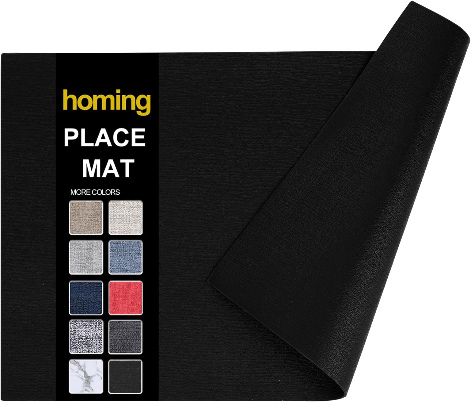 homing Faux Leather Heat Resistant Placemats 6 Packs, Waterproof Wipeable Dining PU Place Mats for Indoor & Outdoor, Easy to Clean, Black