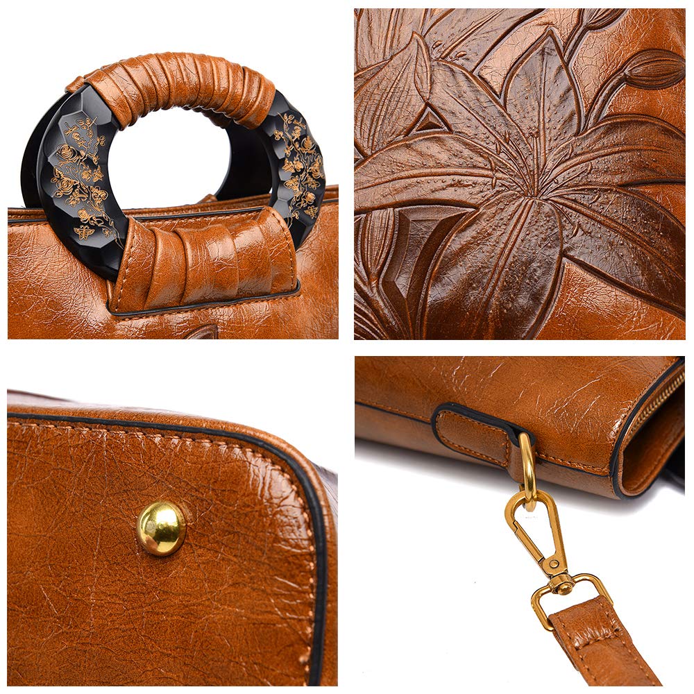 Borsa a mano con Tracolla da Donna Borse Manico in Legno Goffratura di Classica di Fiori Brose a spalla Verde