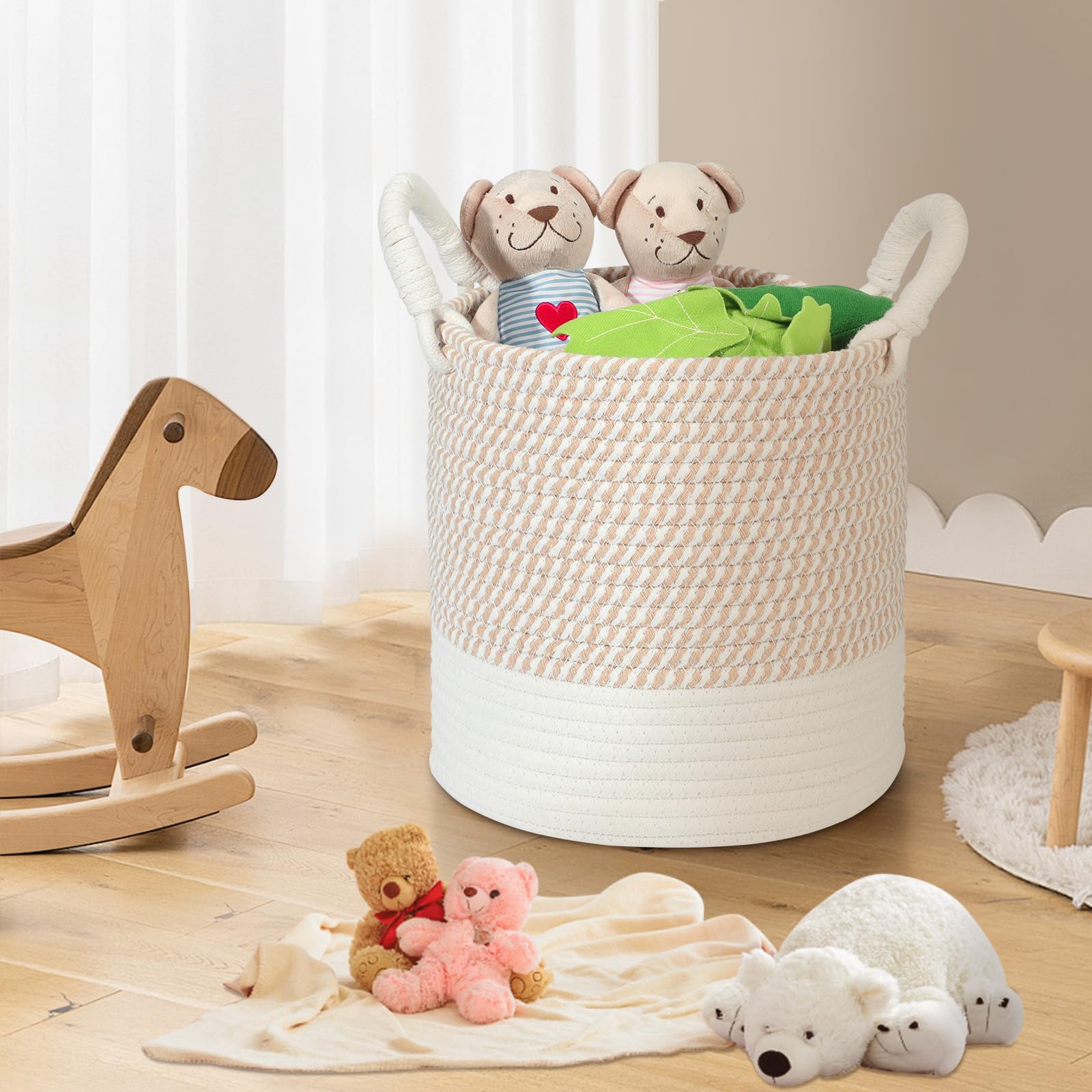 HDRNT Panier de rangement tressé en corde de coton, petit panier pour table à langer, panier empilable, boîtes de rangement pour chambre d'enfant, salon, salle de bain, 25 * 25 cm