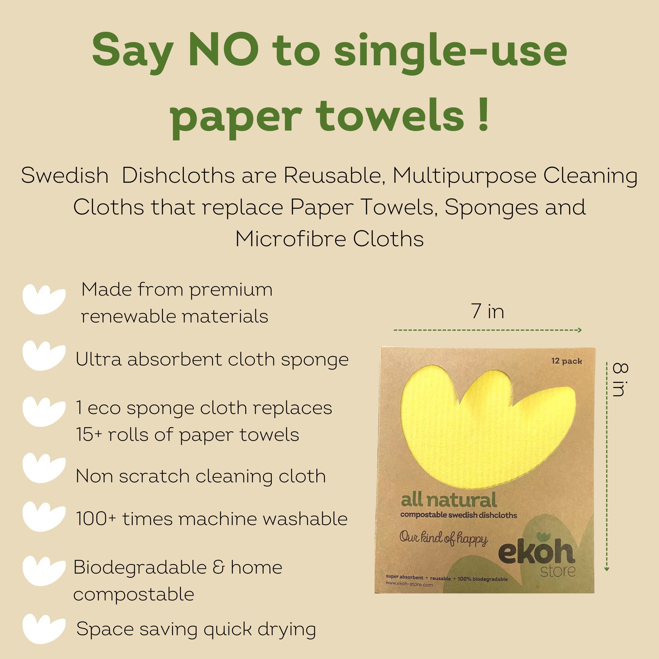 Strofinacci svedesi in spugna compostabile, confezione da 12 pezzi, colori vivaci assortiti in tinta unita, riutilizzabili, per cucina, banconi e lavare i piatti, cotone cellulosa ecologico
