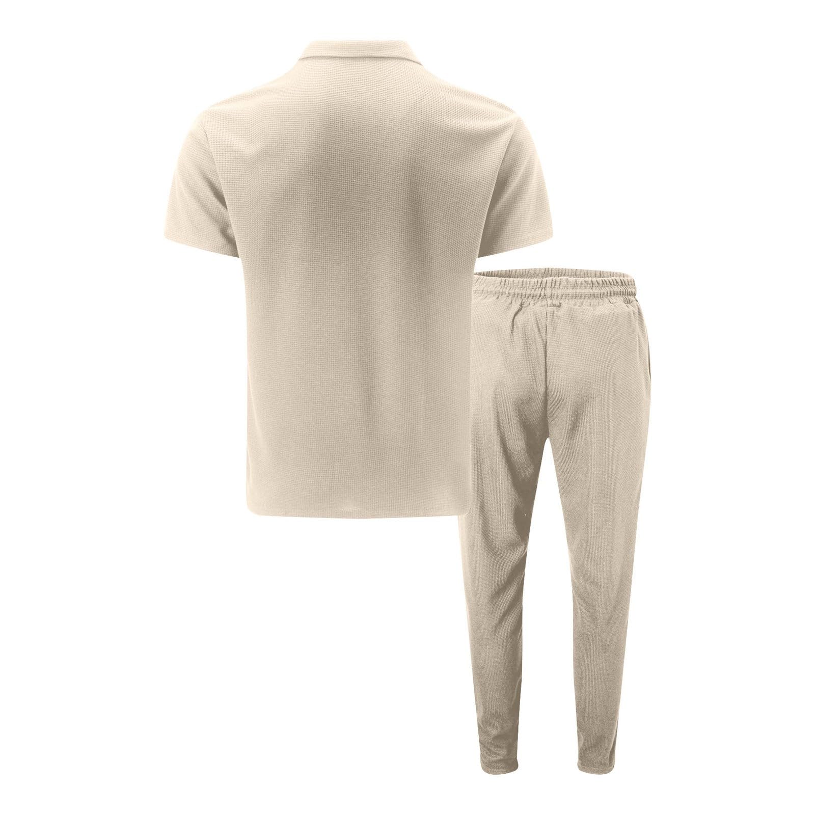 2 Pezzi Tuta Uomo Taglie Forti Comodi Completi Sportivo Traspirante Casual Elegante Polo E Pantaloni Con Coulisse Con Elastico In Vita Abbigliamento Outfit Spiaggia Cotone Jogging Tuta Palestra