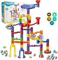 LZSQTOYS 125pcs Marble Run Toy Kit - STEM Maze Building Set for Kids 3-8 with 5 Glow-in-Dark Marbles