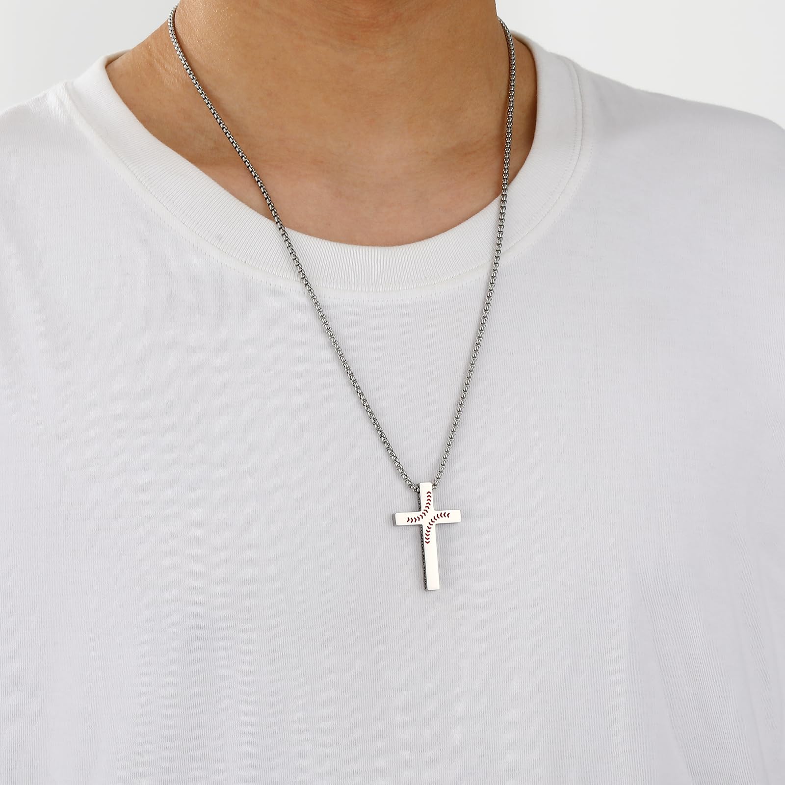 Baseball Bible Verse Cross Necklace for Boys Men, Stainless Steel Cross Pendant Chain Christian Religious Baseball Stuff Accessories Jewelry Gifts for Son Kids Teens Team
