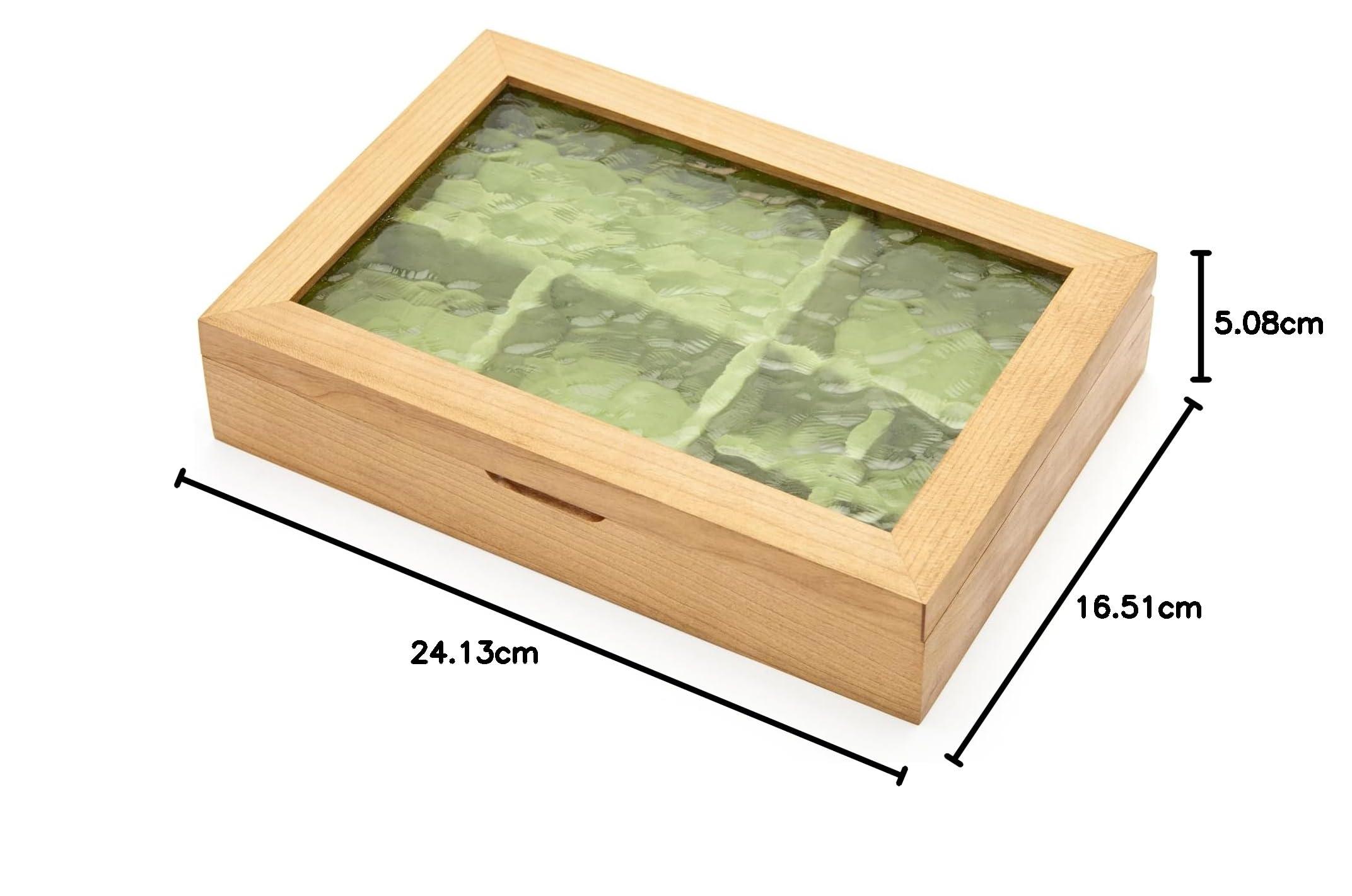 pandapark Schmuckschatulle aus Holz mit Glasdeckel, Aufbewahrungsvitrine mit mehreren Fächern, Walnussbraun (Grüne Kirsche)