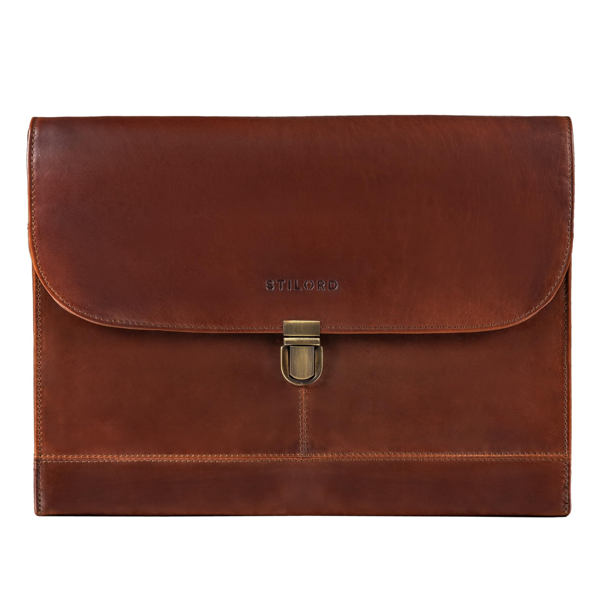 STILORD Duncan Laptoptasche Leder 15 Zoll ideal für 13,3-15 Zoll MacBooks für Surface Pro Book Aktenmappe Dokumentenmappe Echtleder aufsteckbar Farbe:Cognac - braun