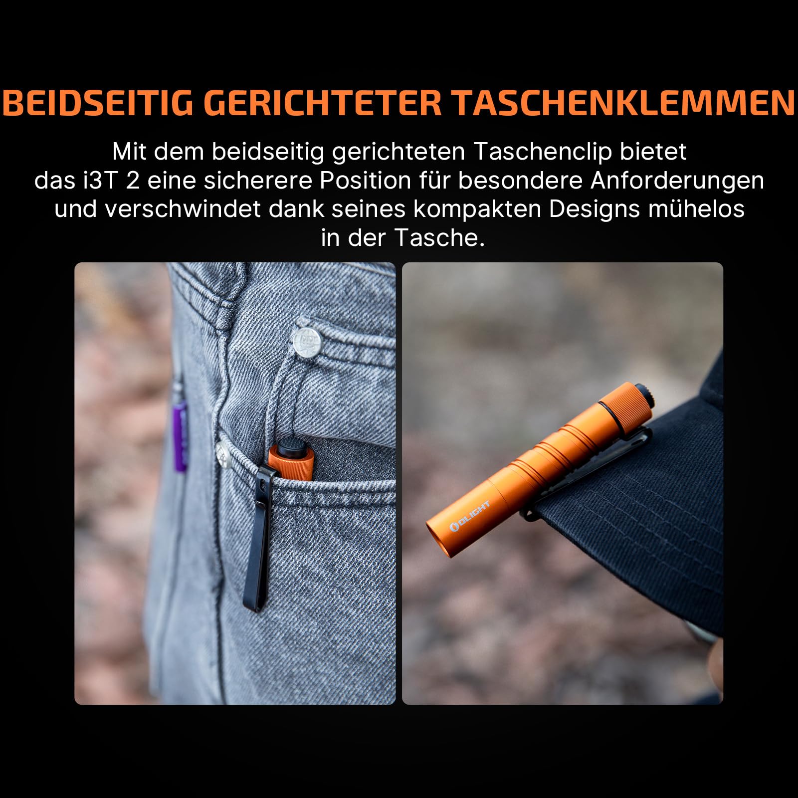 OLIGHT I3T 2 Mini Taschenlampe, 200 Lumen Kompakte Helle Licht mit beidseitigem Taschenclip, 2 Lichtmodi AAA-Batterie Lampe mit Endkappenschalter für Camping Outdoor Orange