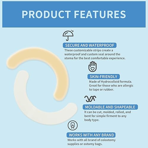 Miniatura 10 de Anillos de barrera para ostomía, anillos de barrera para ostomía, anillos de ostomía moldeables de 0.157 in de grosor, anillos de barrera adhesiva