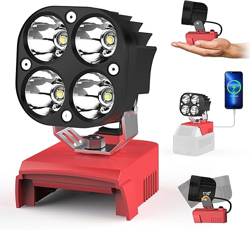 Mtiolhig Luces LED de trabajo para batería Milwaukee m18 luz LED inalámbrica con soporte portátil de 18 W 2400 lúmenes luz de trabajo para lugar de