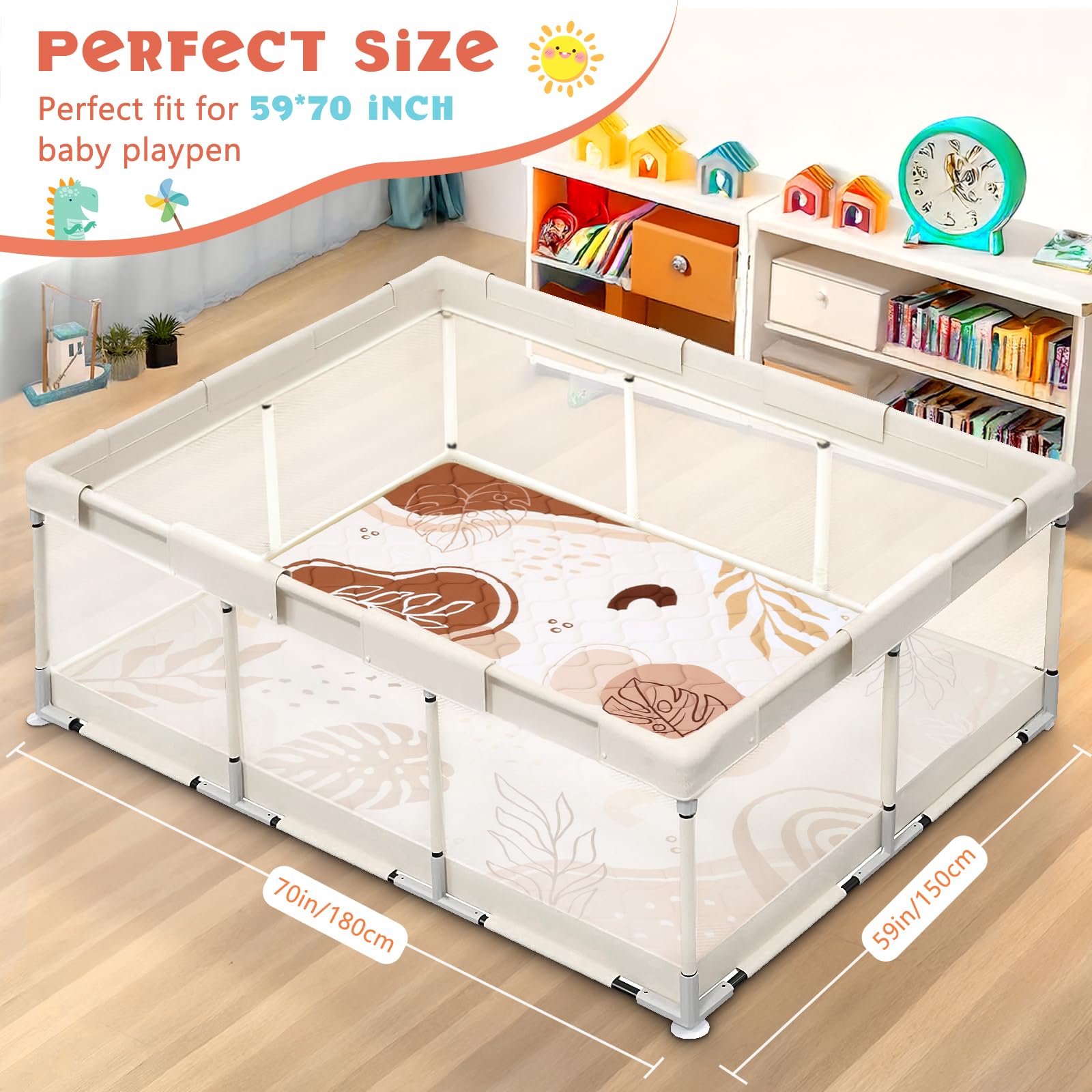 decalsweet Tappeto Gioco Bambini 150×180cm, Addensato 2cm Tappeto Gioco Neonato, Antiscivolo Pieghevole Tappeto Cameretta Bambina & Bambino, Tappeto Tummy Time Neonati (Foglie boho)