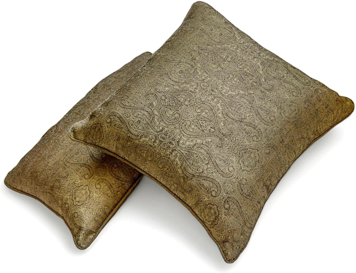 Antique Gold Decorative Throw Pillow Covers 14"x14" | Contemporary Jacquard Cushion Cover Damask | Regal Damask Pillowcases for Couch, Sofa Bedroom & Living Room, Modern Home Décor - Golden Cascade