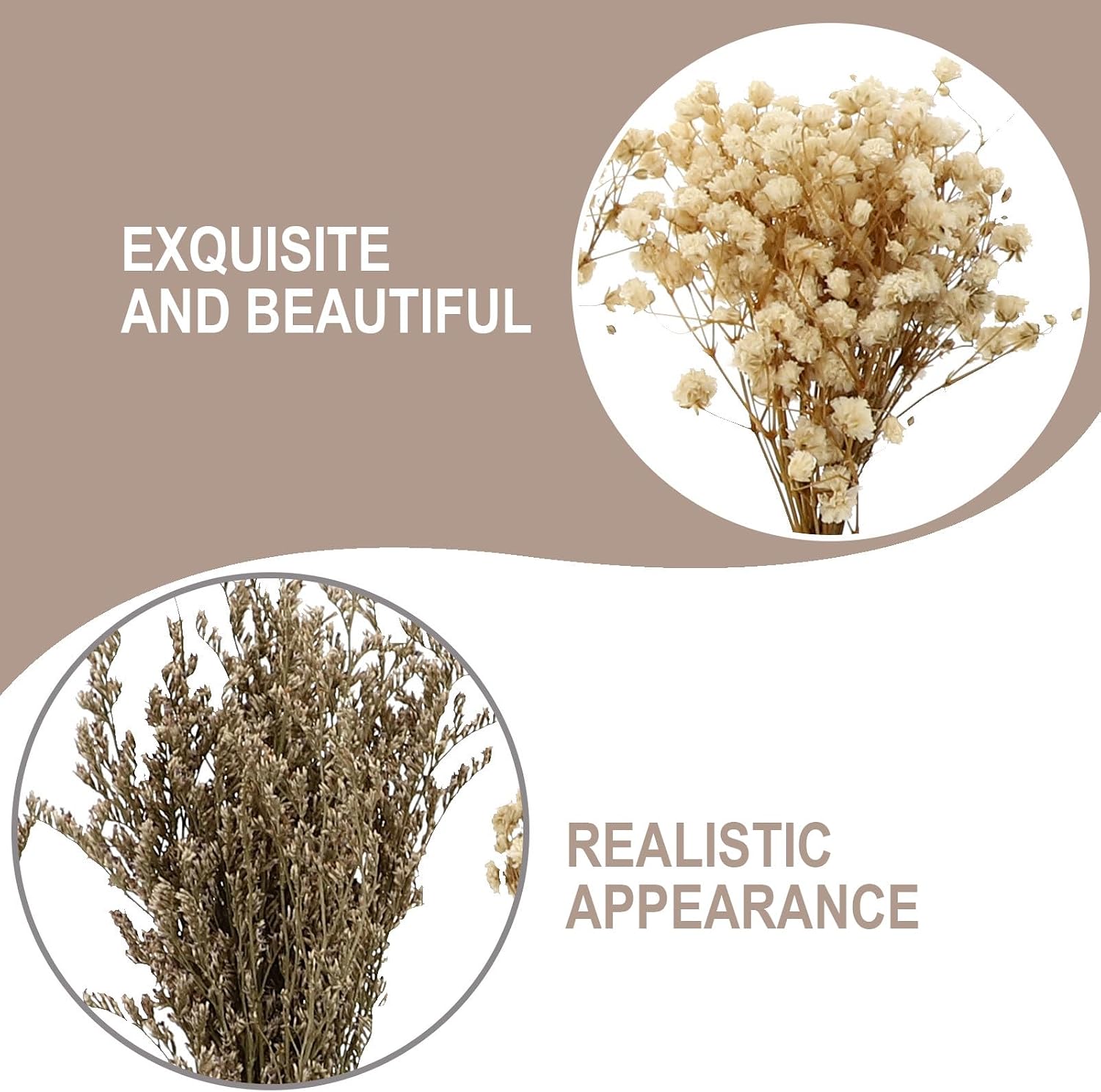 Luxshiny Dried Babysbreath Flower Bouquet Set, 6 Pieces Natural Preserved Gypsophila Stems, Rustic Wedding Decor, Handmade Household Floral Arrangement for Photo Props and Home Random Color