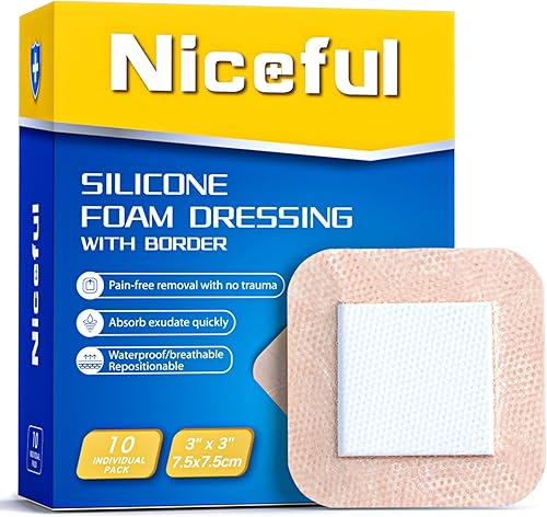 Apósito de espuma de silicona de 3 x 3 pulgadas (7.5 x 7.5 cm) - Vendaje ultra suave para heridas de incisiones quirúrgicas menores, abrasiones y
