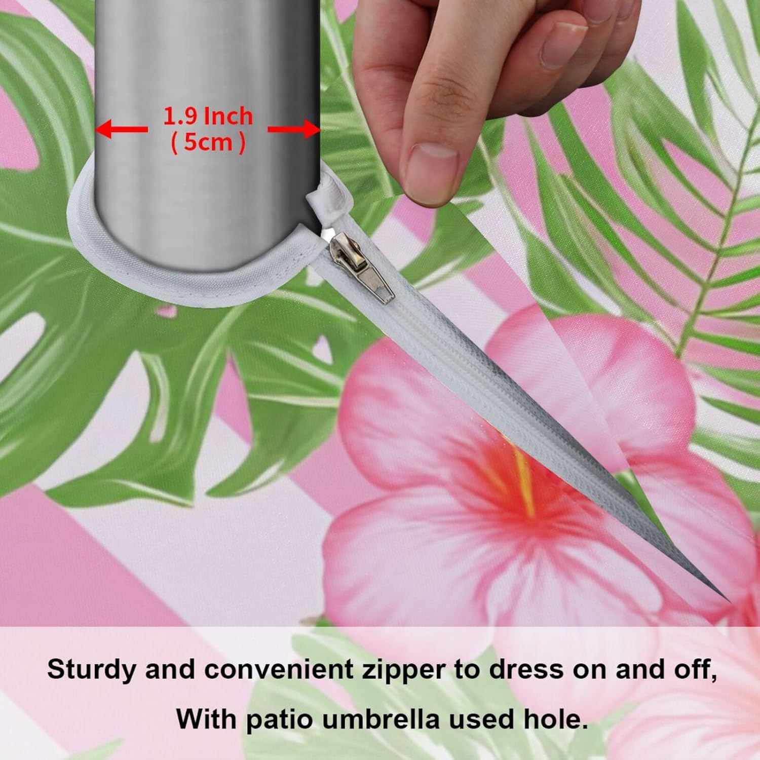 xigua Nander Indoor Outdoor Spillproof Round Tablecloth Waterproof with Zipper Umbrella Hole Patio Table Cloths,Backyard Parties Spring/Summer Picnic BBQs - Summer Flower Flamingo