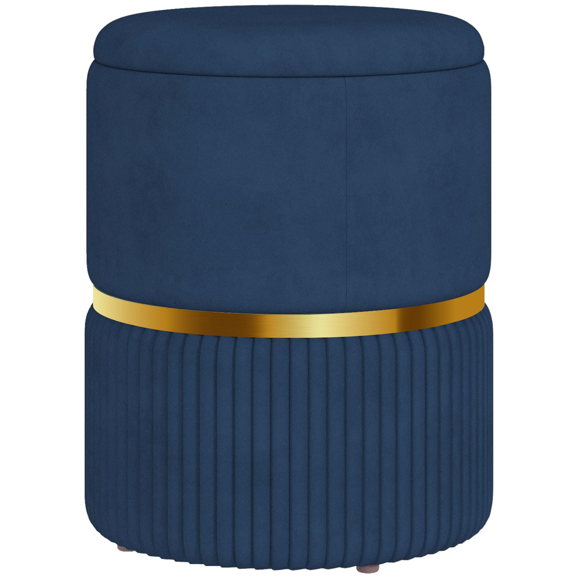 Homcom Unisex Dark Blue Round Pouffe, Storage Footstool With Cushioned Top, Hidden Space In
