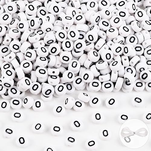 500 cuentas de letras, pequeñas cuentas de plástico blanco y negro, cuentas redondas del alfabeto, cuentas O para joyería, pulsera, collar, llavero,