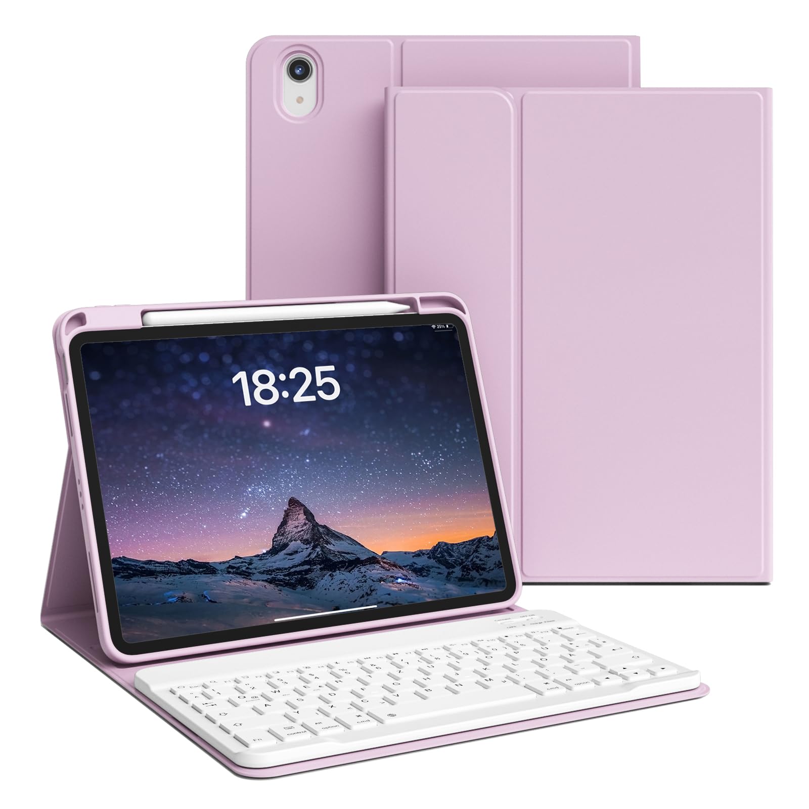 ZKTUYU Hülle mit Tastatur für iPad (A16) 11./10. Generation 2025/2022 | Magnetisch Abnehmbare Tastatur, QWERTZ Layout, Stoßfeste TPU Schutzhülle mit Stifthalter, für iPad 11/10 Gen, Helles Lila