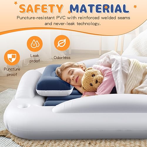 Miniatura 2 de Cama inflable de viaje para niños pequeños Cama de viaje portátil para niños pequeños con lados de seguridad, juego completo de colchón de aire