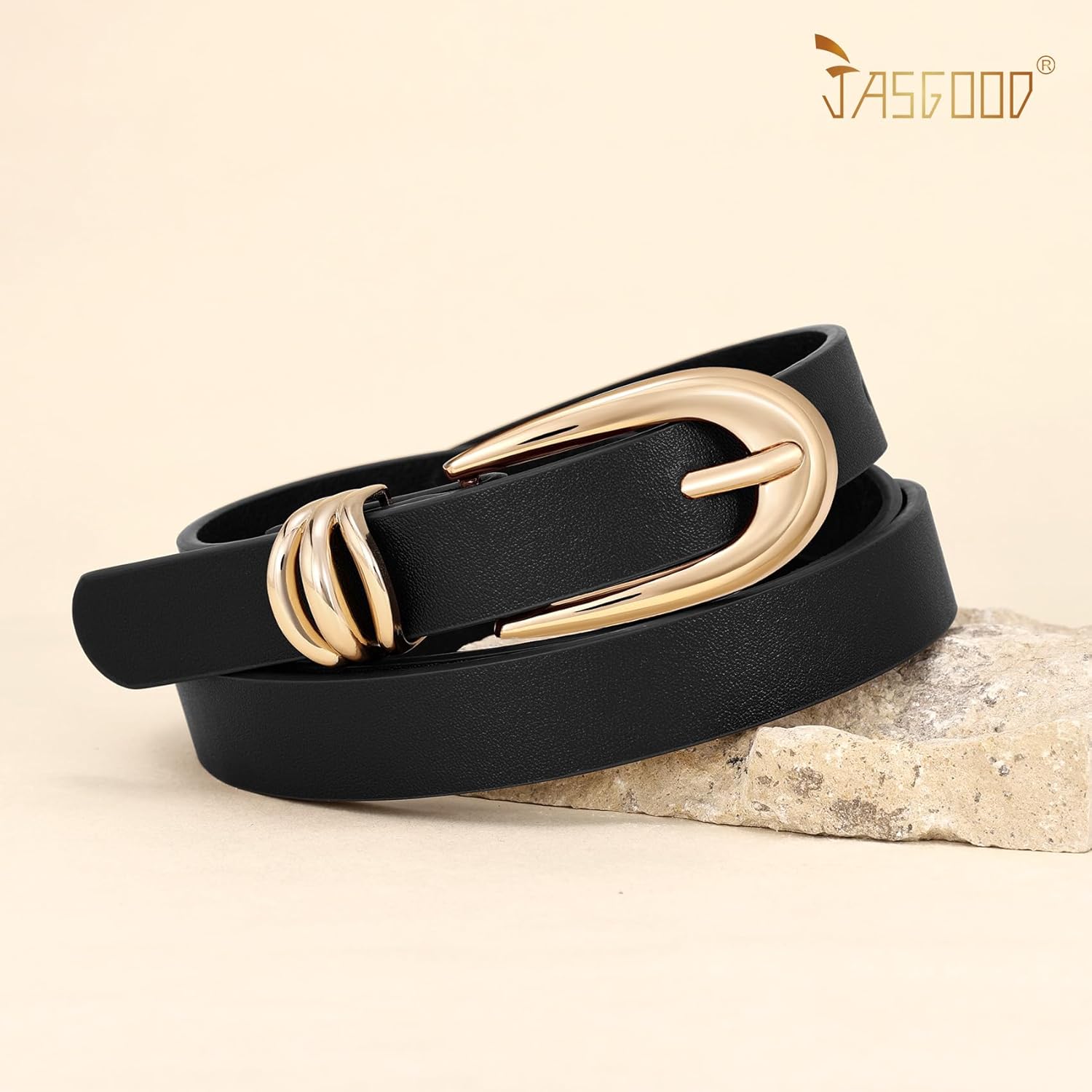JASGOOD Women Leather Belt for Jeans Pants Fashion Skinny Waist Belt Ladies Thin Dress Belt with Gold Buckle - Image 4