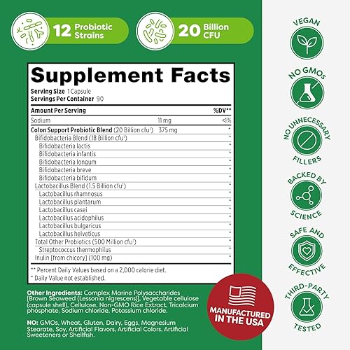 Miniatura 6 de Probulin Suplemento probiótico de apoyo para el colon, cápsulas probióticas para la salud intestinal, digestiva e inmunitaria para hombres y