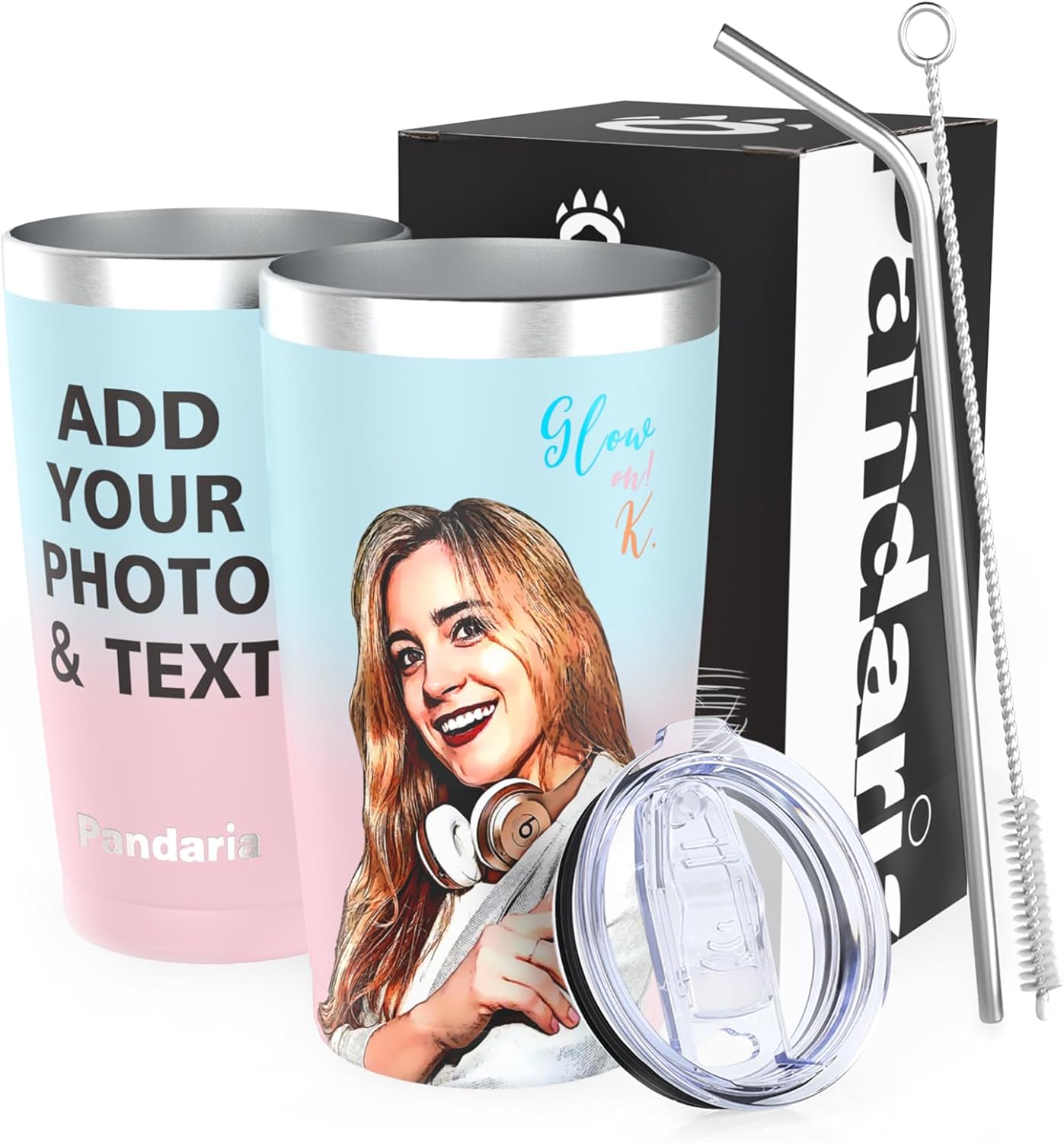 Personalized Tumbler with Lid and Straw – Spill Proof Tumbler Customized Cup – Double Wall Vacuum Insulated Tumbler Customized with Your Photo, Monogram, Name, Text, or Logo (20oz)