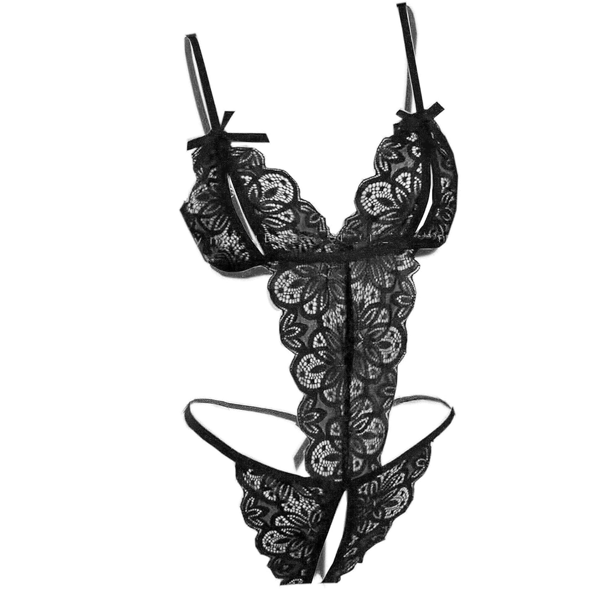 Damen-Dessous, Spitze, tiefer V-Ausschnitt, Einteiler, Minibody