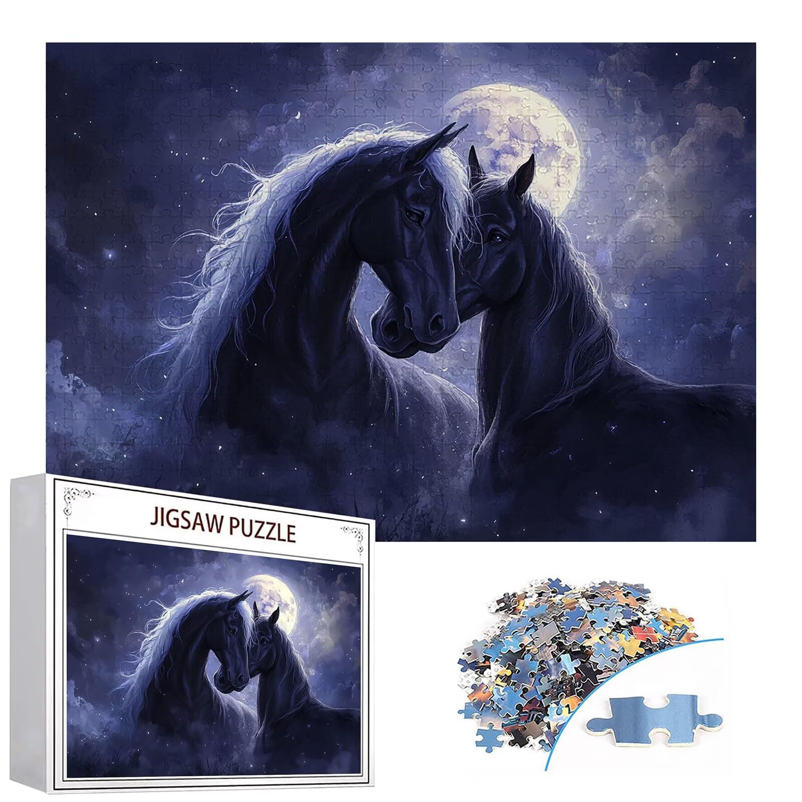 Puzzle 3000 elementów koń dorosły księżyc 122 x 81 cm Unikalne rzemiosło klasyczne 3D drewniana układanka do rodzinnych gier aktywnych, układanka do samodzielnego wykonania nawet do dekoracji ścian