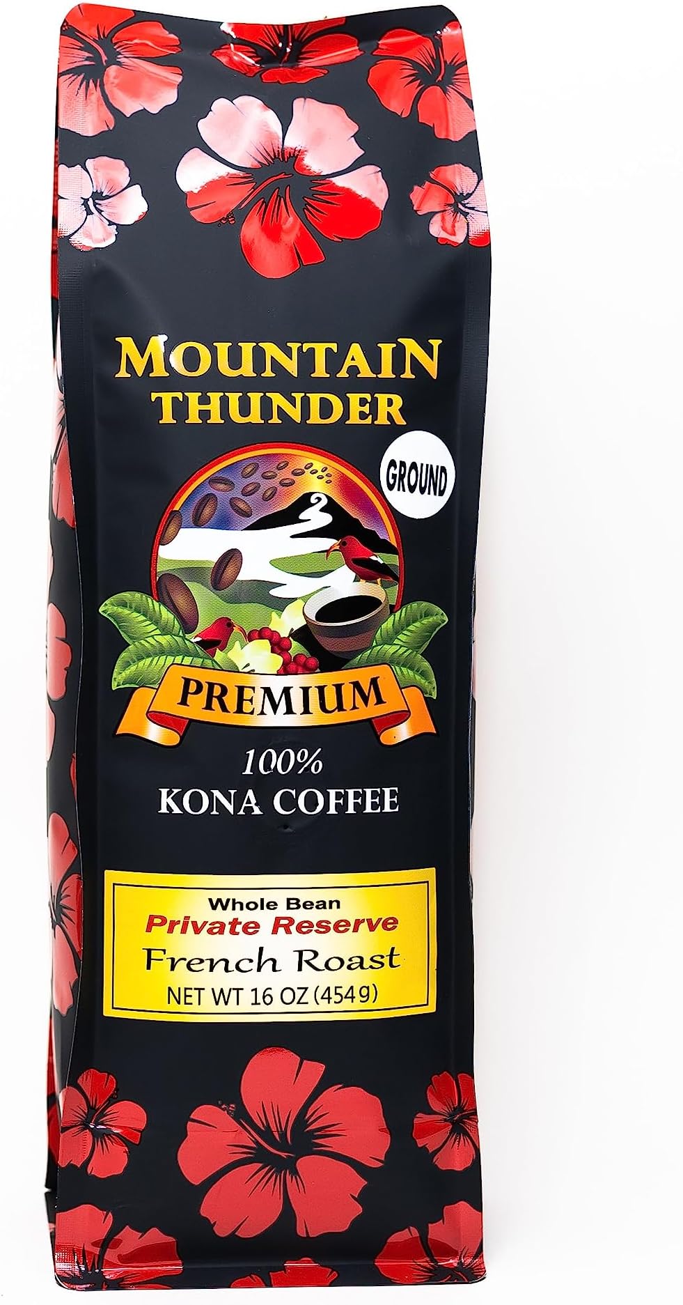 100% Pure Kona Private Reserve Coffee - 1 Pound French Roast Ground by Mountain Thunder Coffee Plantation