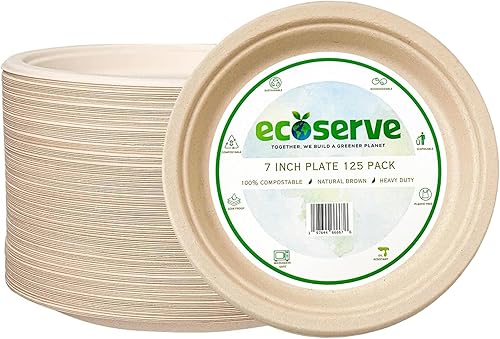 Miniatura 2 de Platos de papel desechables de alta calidad, 100 % compostables, de 9 pulgadas (paquete de 125), sin BPA, bagazo natural, ecológico, biodegradable,
