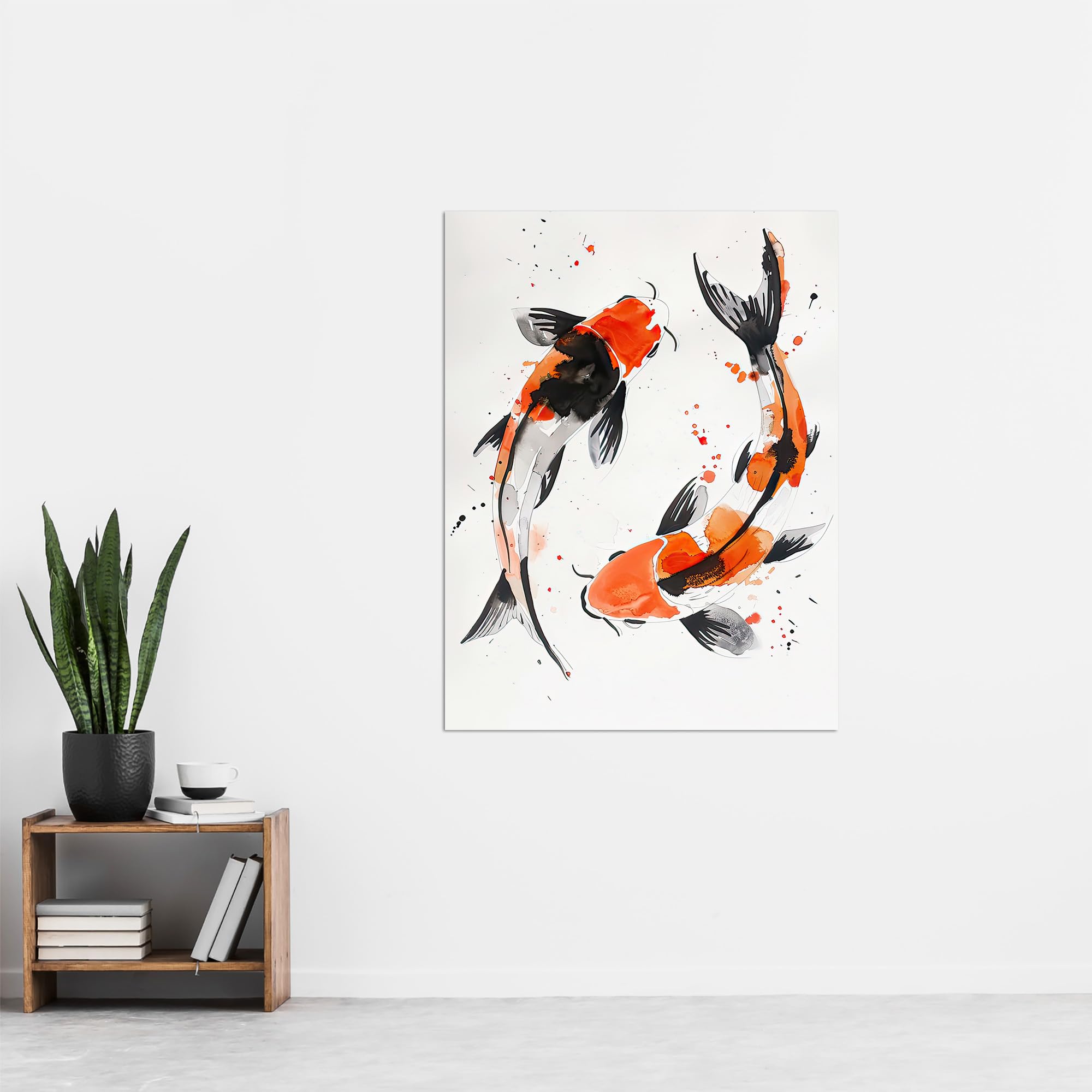 Artery8 Two Japanese Koi Carp Fish Bright Watercolour Living Room Extra Large XL Wall Art Poster Print, Unframed 24X32", 81L x 61W cm - Image 4