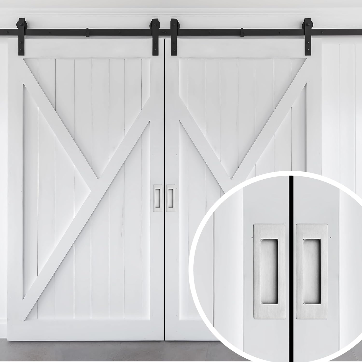 JOY DECOR 2 Pack Pocket Door Handles, 4.72" Rectangular Recessed Pulls for Sliding Closet and Barn Doors, Brushed Nickel Flush Finger Pulls