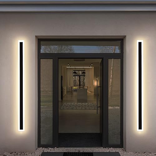 Miniatura 8 de tewei Lámpara de pared para exteriores, aplique de pared LED de 23.6 pulgadas de largo, luces exteriores negras, lámpara de pared de tira larga de