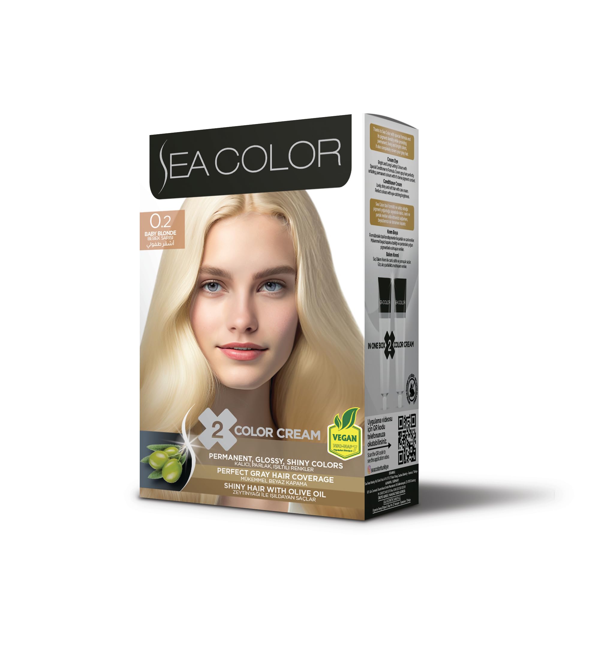 Sea Color Permanent Hair Dye Set (2 tubes in a box) - Baby Blonde 0.2, 185ML