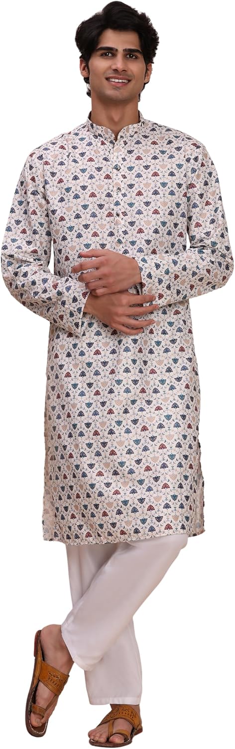 Pro-Ethic Style Developer Mens Indian Traditional Cotton Kurta Sets, Men Printed Kurta Set Indian Wedding Dress (A-124)