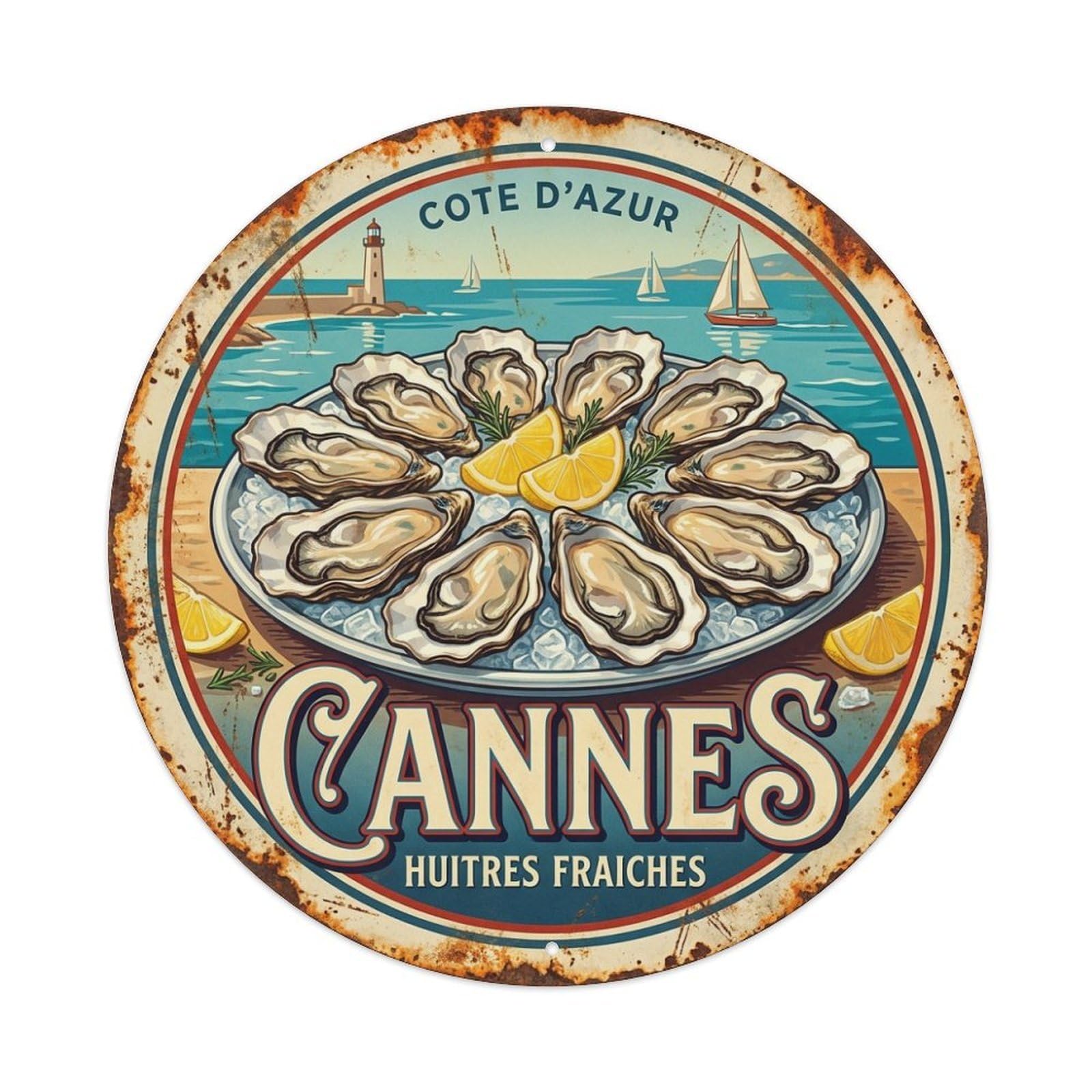Retro Cannes Oysters French Riviera Cuisine Travel Metal Tin Sign